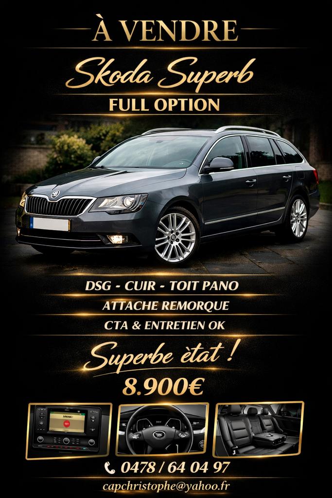 SKODA SUPERB FULL OPTION DSG – CUIR superb etat, Autos, Skoda, Cuir, Argent ou Gris, Achat, Entretenue par le concessionnaire