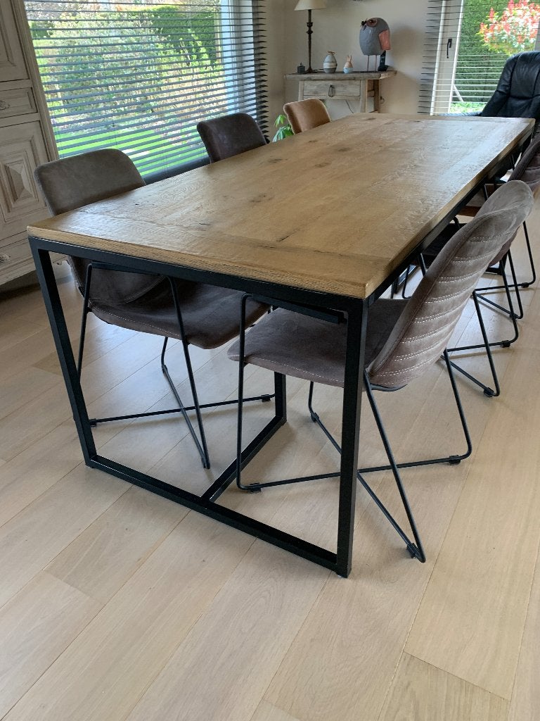 Tafel met eiken blad met 6 stoelen, Ophalen
