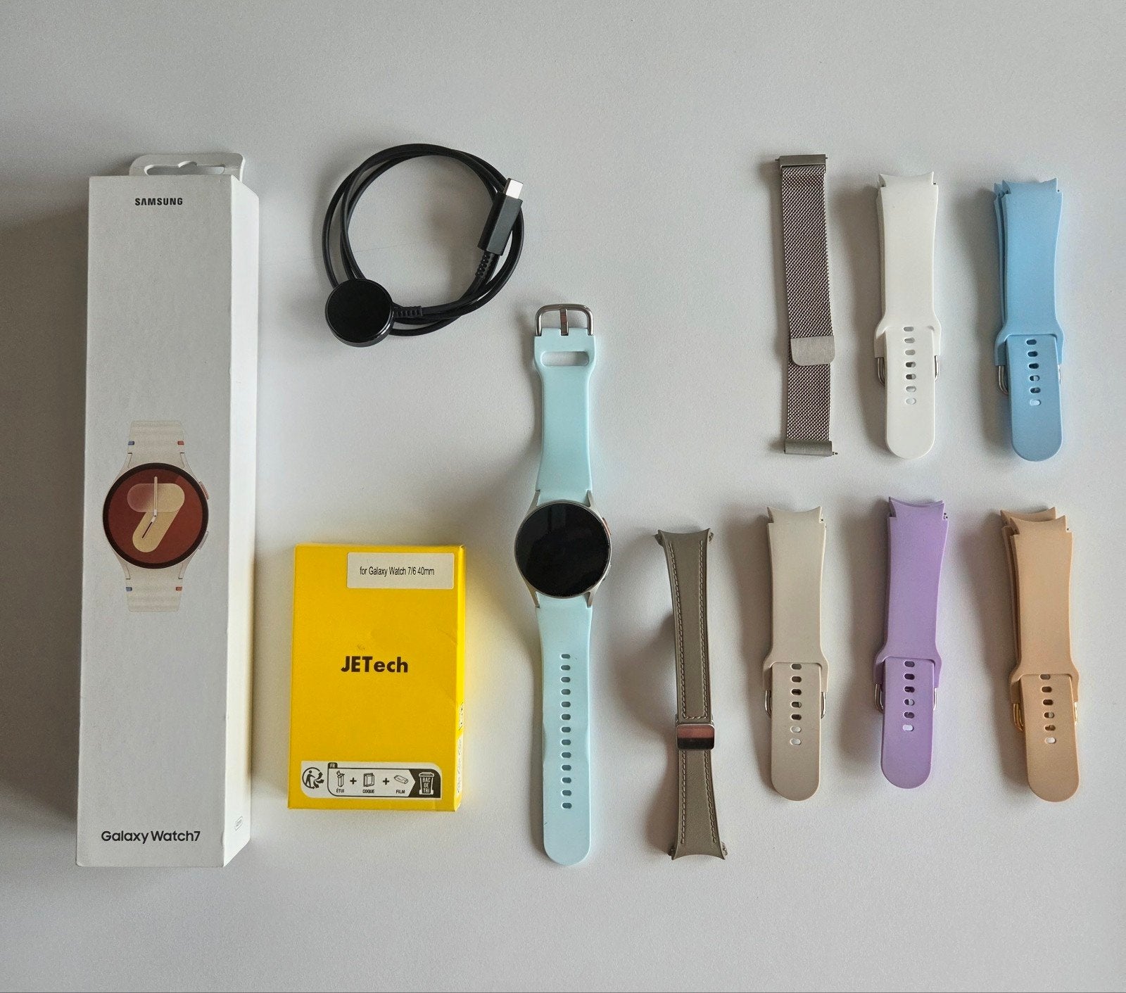 Samsung Galaxy Watch 7 – 40 mm – Bluetooth + 7 bracelets, Ophalen, Gebruikt, Samsung galaxy watch, Waterdicht