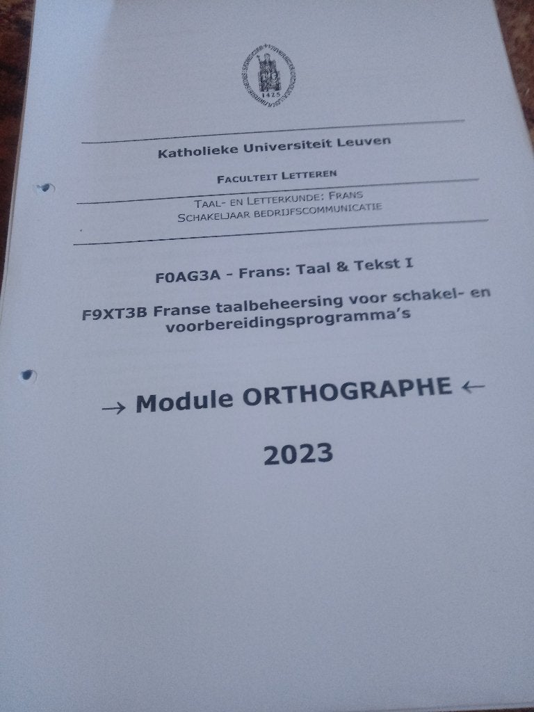 Programme du module d'orthographe, Neuf, Diverse auteurs, Enseignement supérieur, Alpha