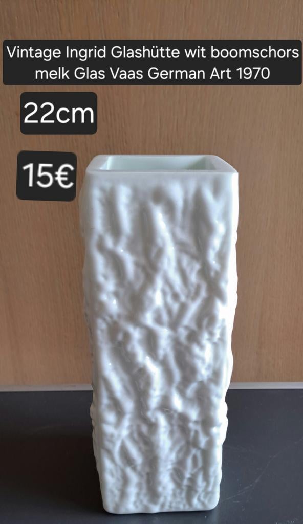 Vintage witte vaas INGRID GLASS, Antiek en Kunst, Ophalen of Verzenden