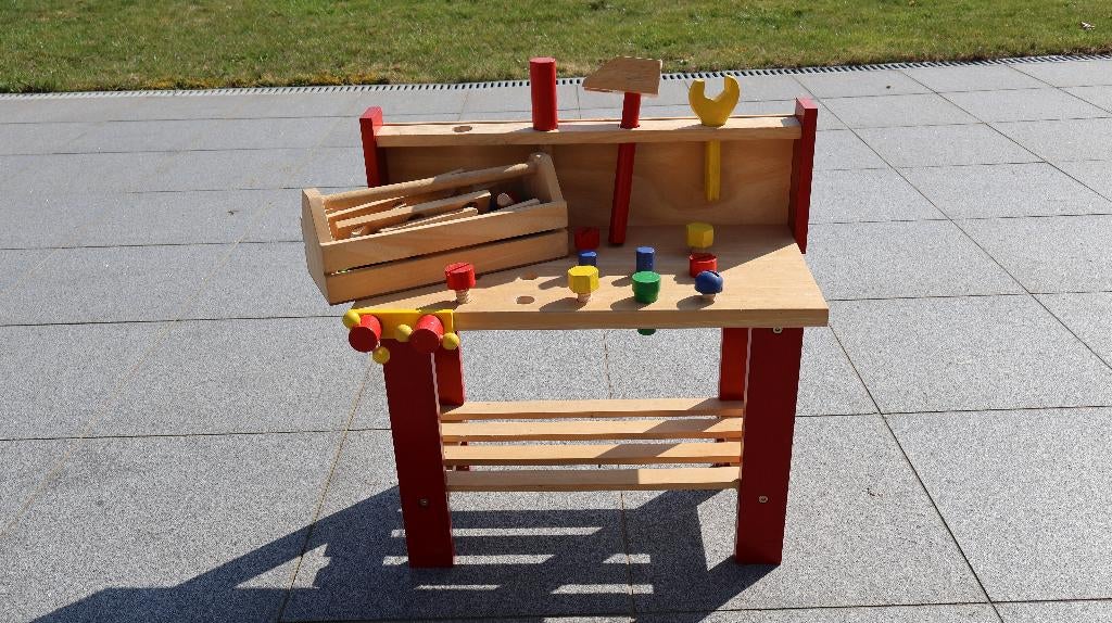 Houten kinderwerkbank met accessoires, Enlèvement, Comme neuf, Meuble ou Kitchenette