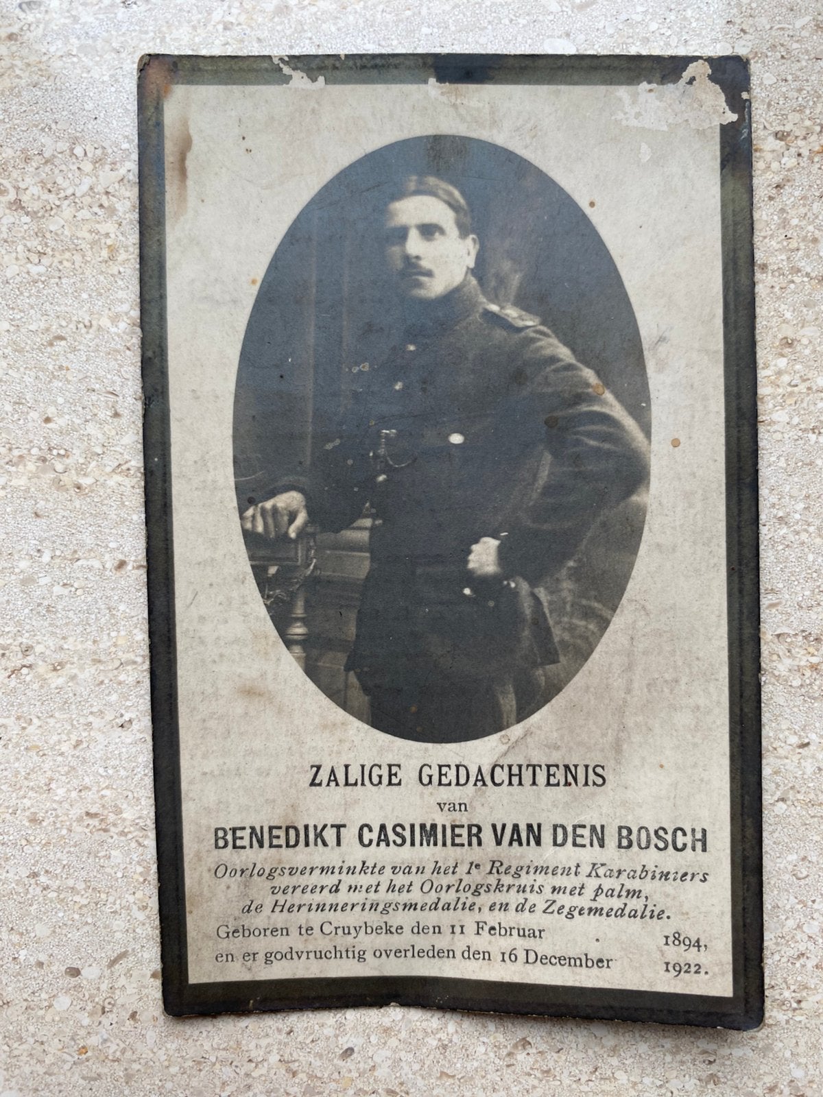 Benedikt Casimir Van Den Bossche mutilé de guerre 14-18, Envoi, Image pieuse