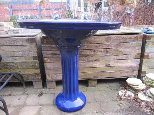 Supergave art deco wastafel op zuil diep blauw/paars, Ophalen, Steen, Wastafel
