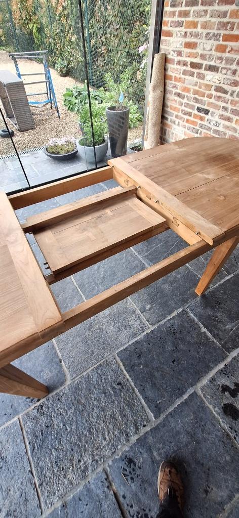 Massief houten teak tafel, Huis en Inrichting, Tafels | Eettafels, Ophalen, Teakhout, 200 cm of meer, 50 tot 100 cm