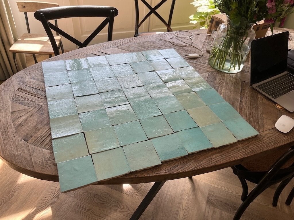 Handgemaakte Marokaanse Tegels Aquablauw 60 euro per m2, Doe-het-zelf en Bouw, Tegels, Ophalen, Nieuw, Minder dan 20 cm, Minder dan 20 cm