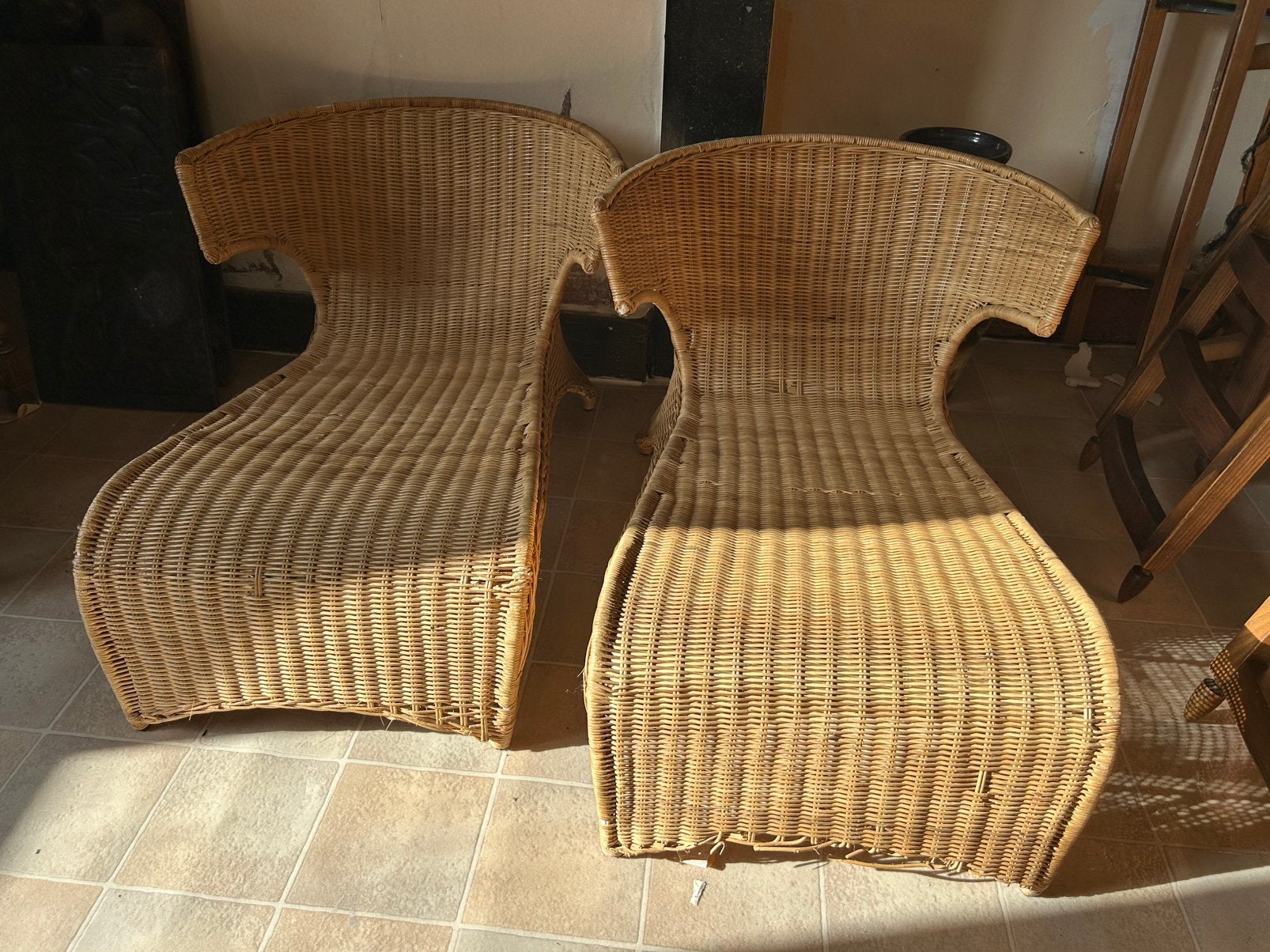 2 fauteuils transats vintage rotin, Enlèvement, Utilisé