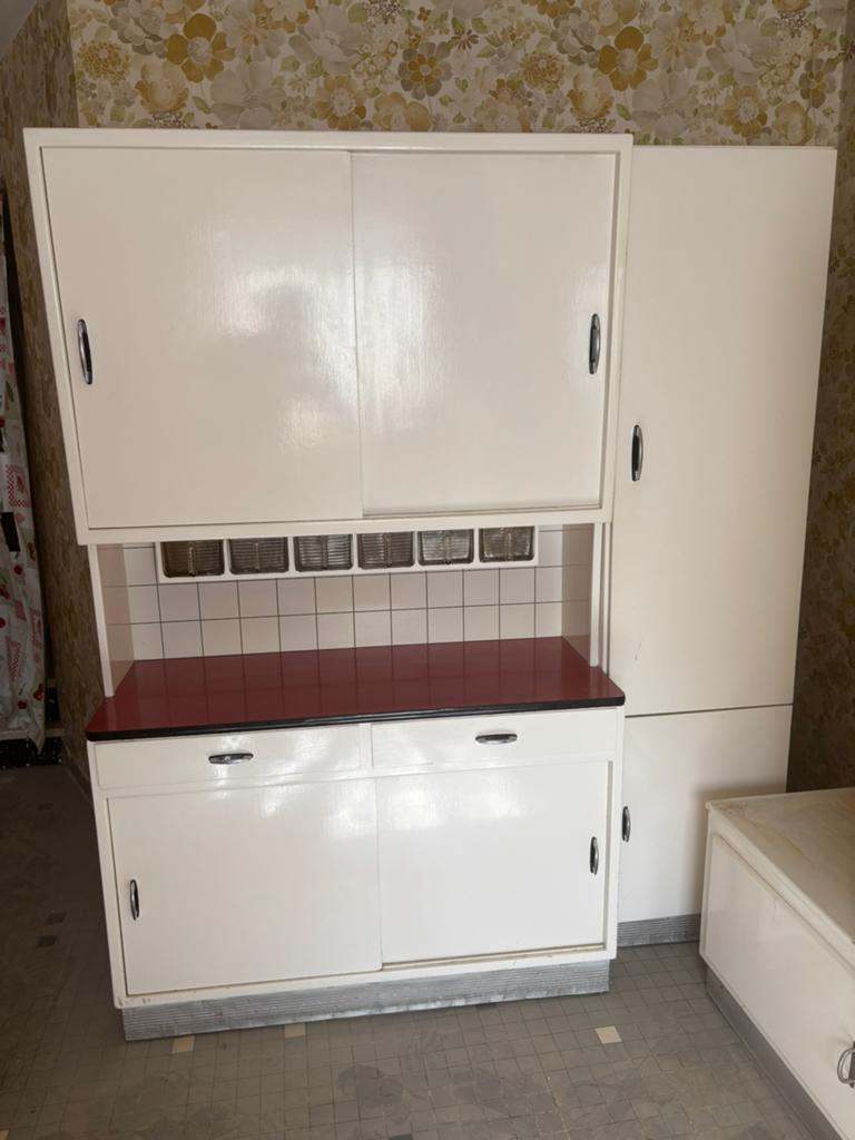 Ensemble meuble de cuisine vintage années 70 – Blanc + rouge, Enlèvement