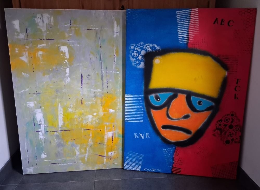 Abstracte schilderijen, Antiquités & Art, Abstrait, Peinture acrylique, Autres matériaux, Signé