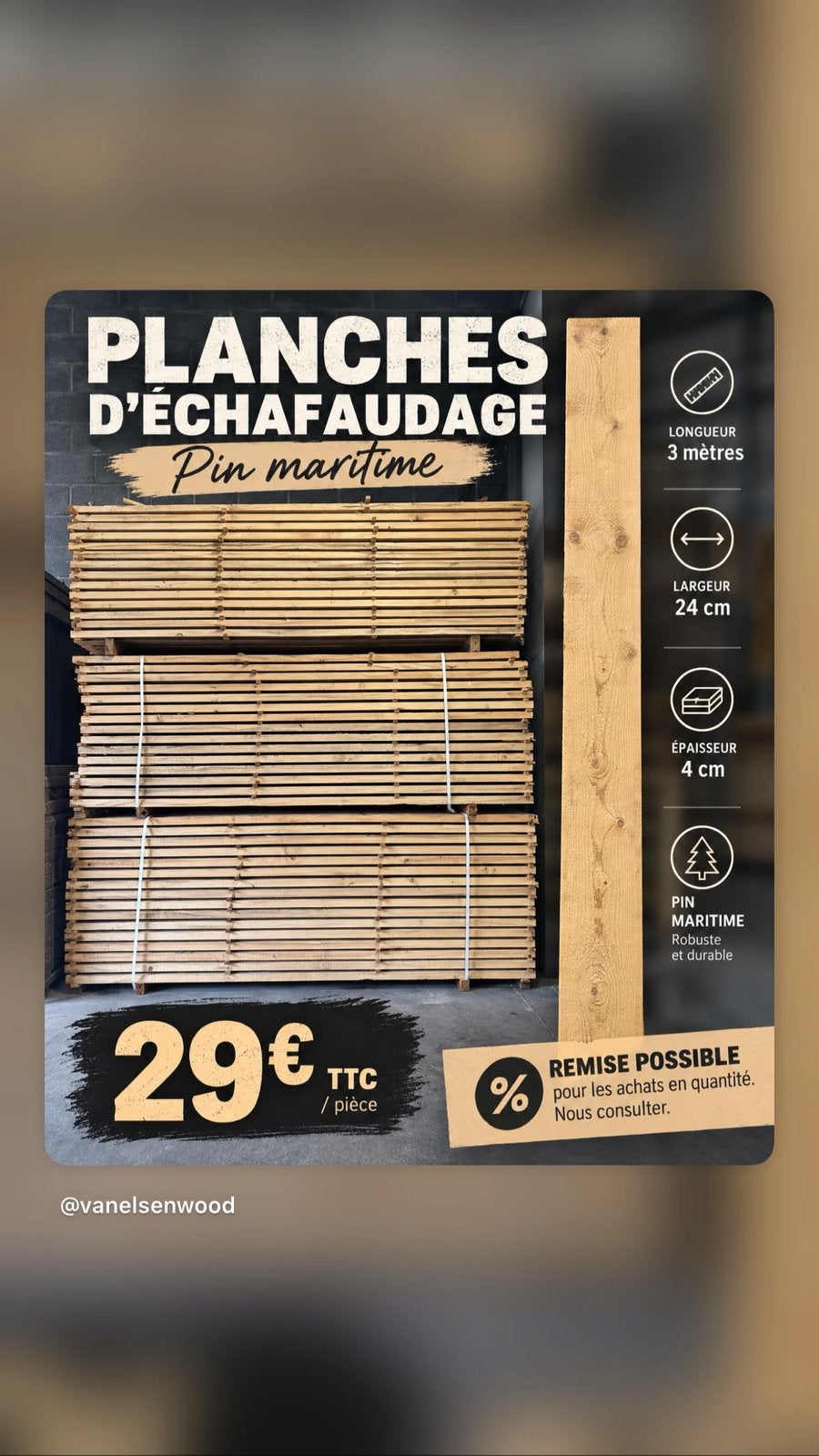 Planche d’échafaudage – Pin maritime – 3 mètres, Bricolage & Construction, Bois & Planches, Enlèvement ou Envoi, Comme neuf, Pin