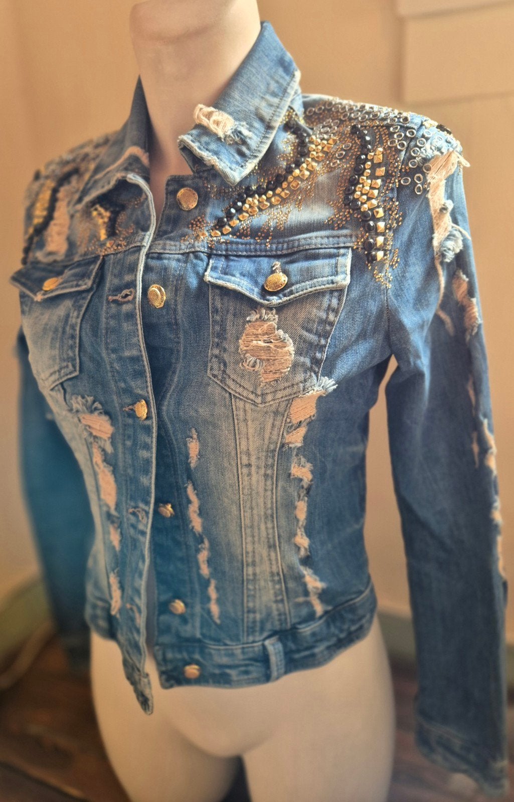dishe jeansjasje met studs maat s, Dishe, Blauw, Nieuw, Ophalen of Verzenden