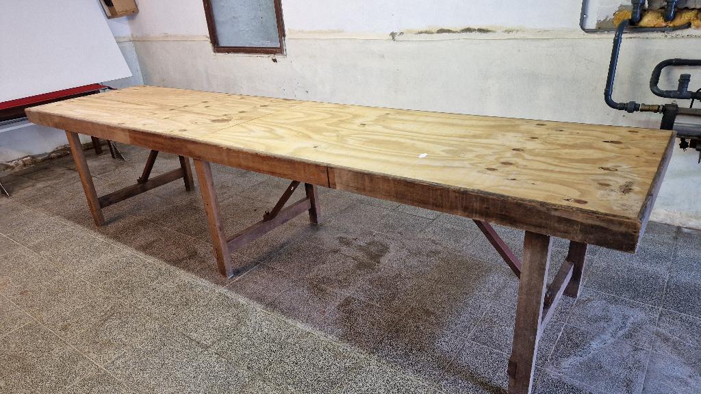 Lange houten tafel 3,5 m met inklapbare poten, Enlèvement, Utilisé