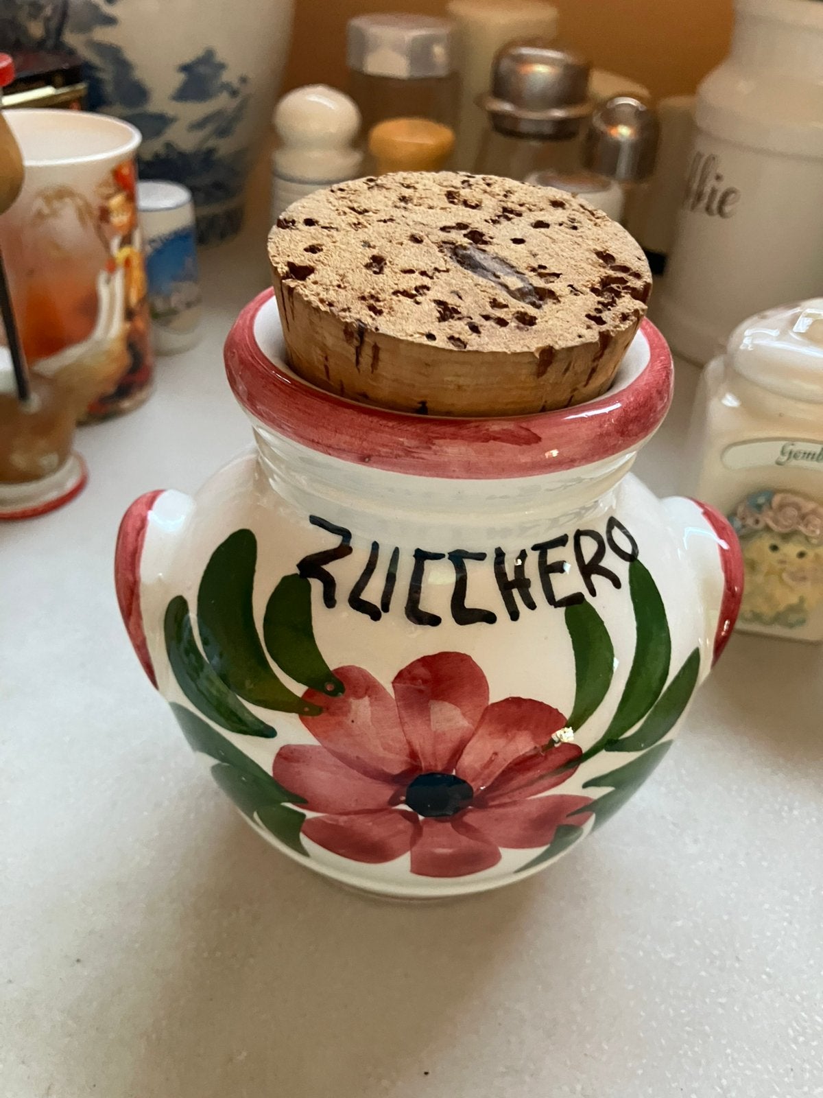 Italiaanse suikerpot met kurk deksel, Antiek en Kunst, Curiosa en Brocante, Ophalen