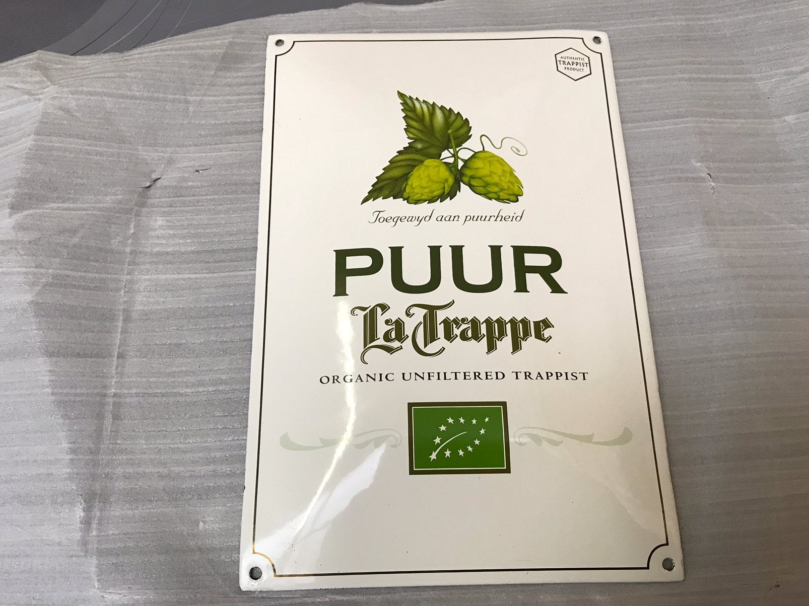 La Trappe puur emaille reclamebord, Verzamelen, Ophalen of Verzenden, Zo goed als nieuw, Reclamebord