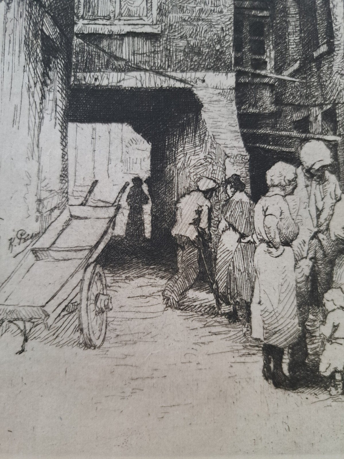 PEISER Kurt "La cour de la rue du Faucon" ets, Ophalen of Verzenden, Ets, Ingelijst