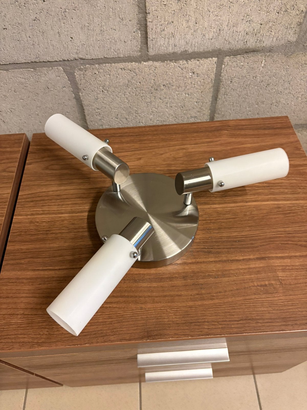 Moderne 3-Lichts Plafondlamp - Geborsteld Staal & Mat Glas, Ophalen of Verzenden, Zo goed als nieuw, Glas, G9