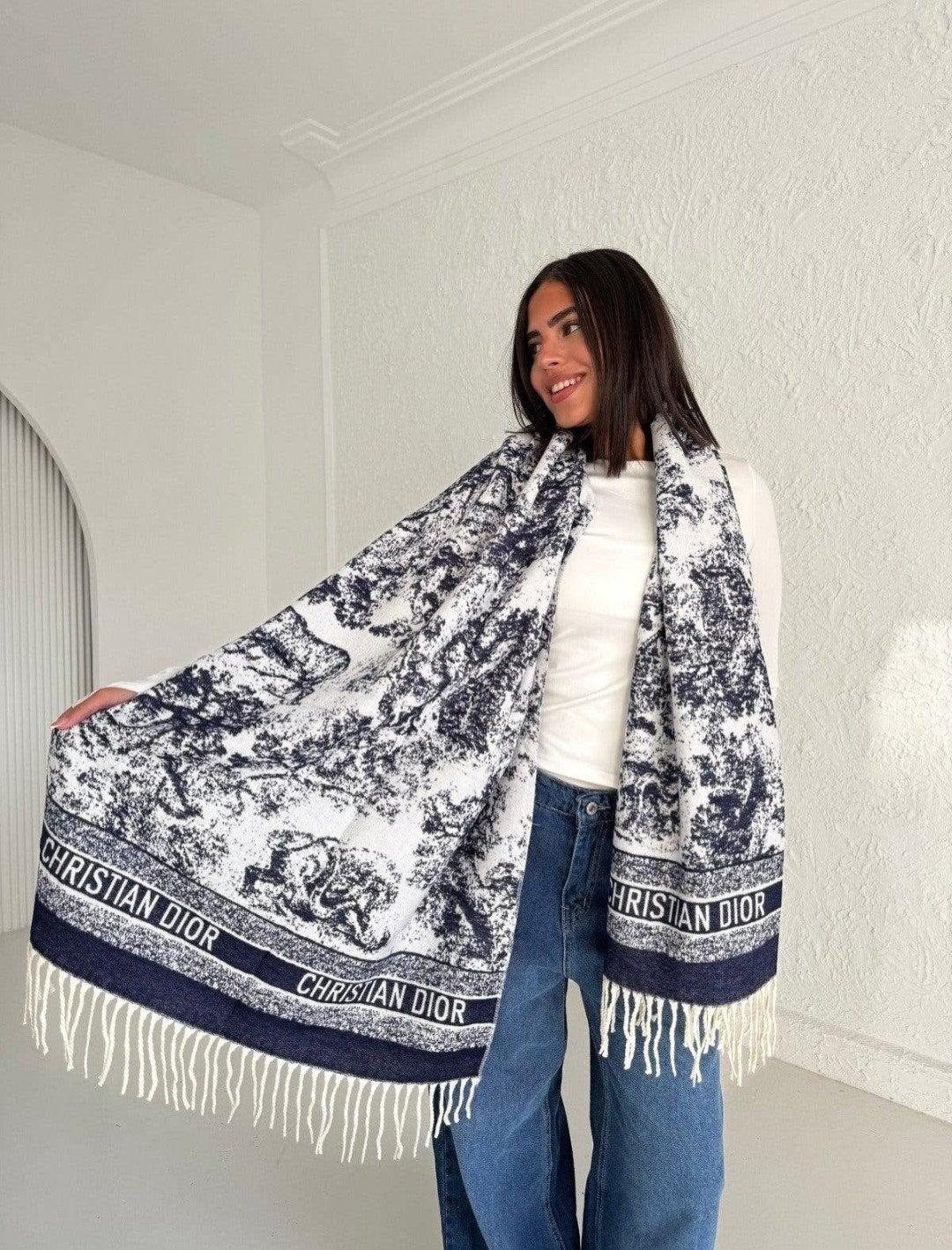 Sjaal van wol en zijde van Di*r, Kleding | Dames, Trouwkleding en Trouwaccessoires, Ophalen, Blauw, Nieuw, Accessoires