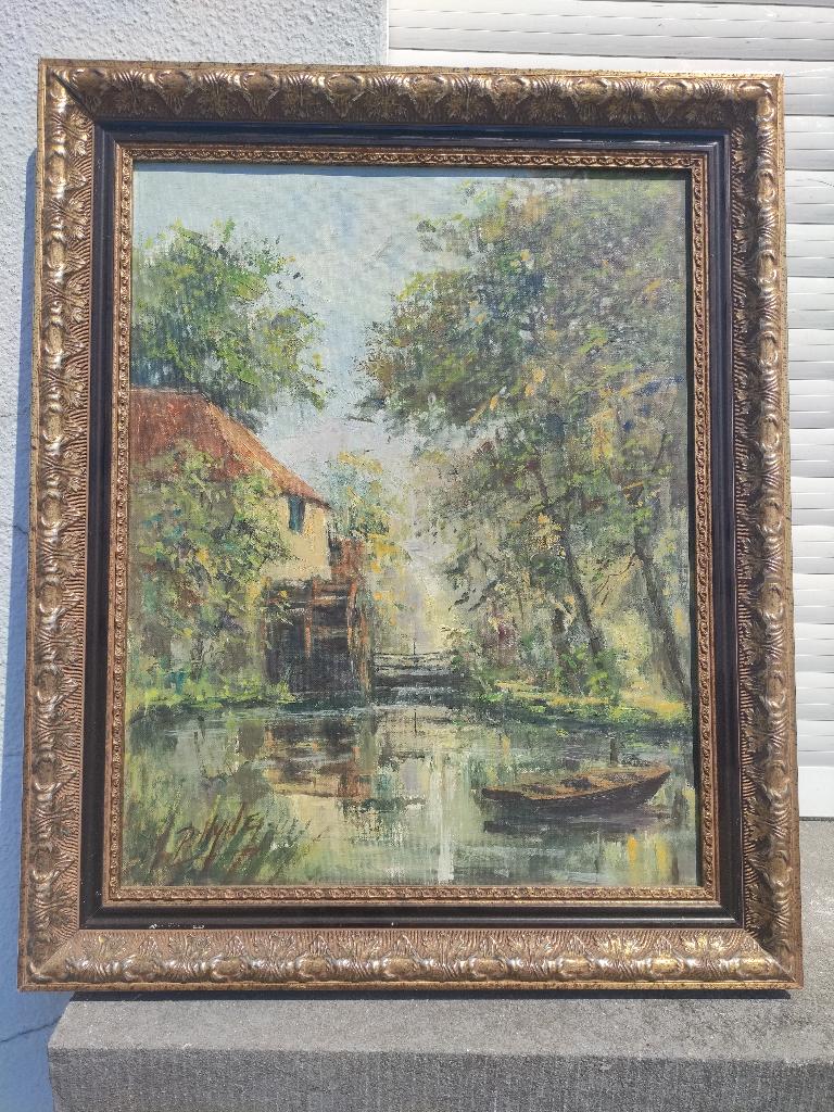 huile sur toile moulin a eau signe Phil HYDE, Antiek en Kunst, Kunst | Schilderijen | Klassiek, Ophalen of Verzenden