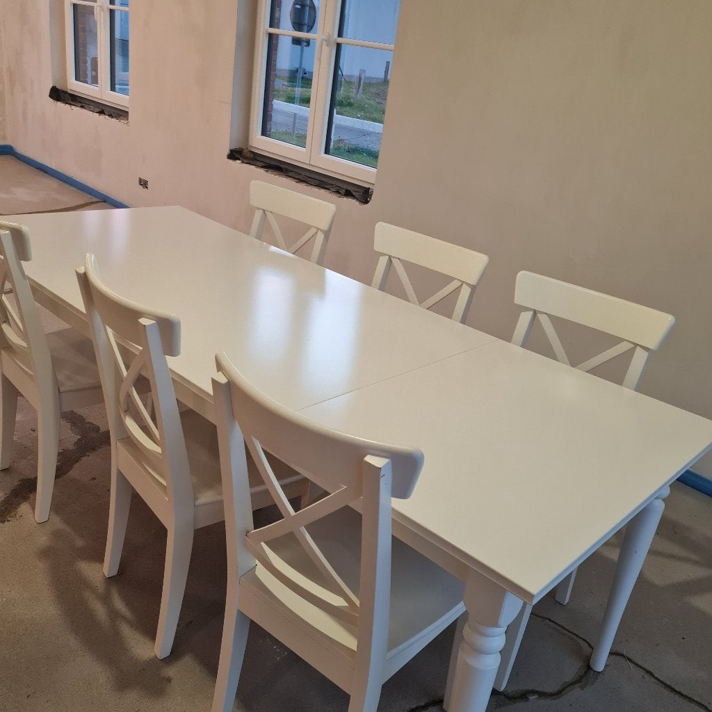 Ikea tafel + 6 stoelen, Huis en Inrichting, Tafels | Eettafels, Ophalen, Gebruikt, Vijf personen of meer, Rechthoekig