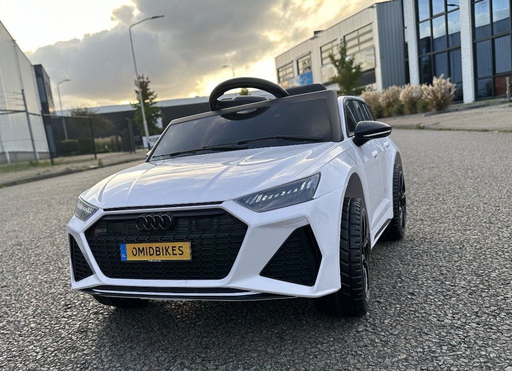 Kinder Auto Audi RS6 12v wit +RC / Leder / Rubberband NIEUW, Enlèvement ou Envoi, Neuf