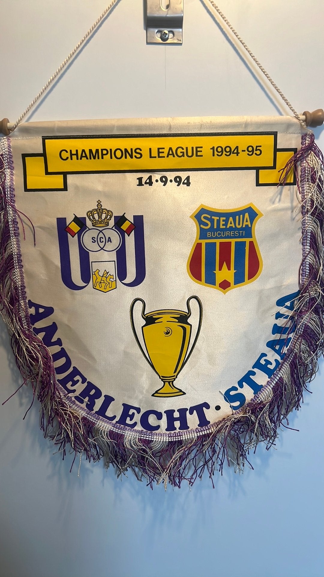 Wimpel RSC Anderlecht Steaua Boekarest 94/95 CL, Verzenden, Gebruikt, Vaantje of Sjaal