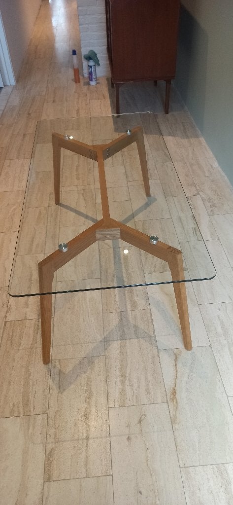 Table basse design verre + bois massif - Style scandinave, Enlèvement, Utilisé, Verre