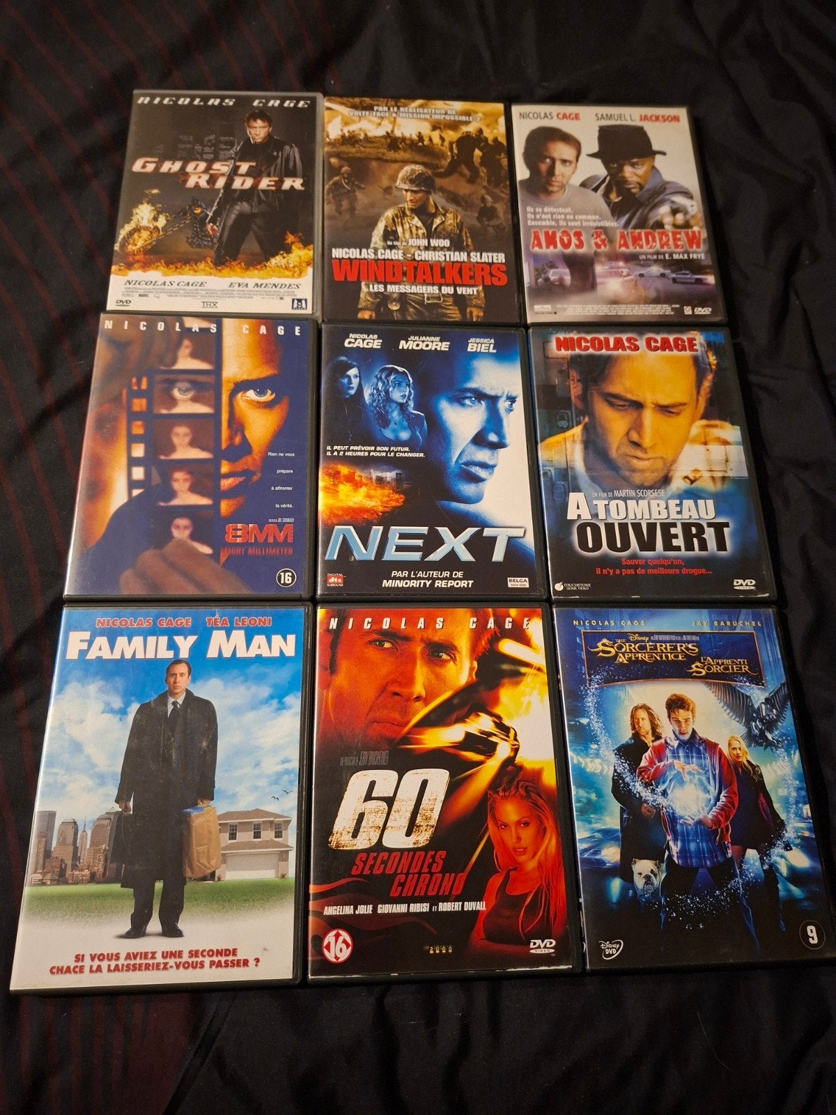 A vendre 9 dvd Nicolas Cage, Action, Enlèvement ou Envoi, Néerlandais, Comme neuf