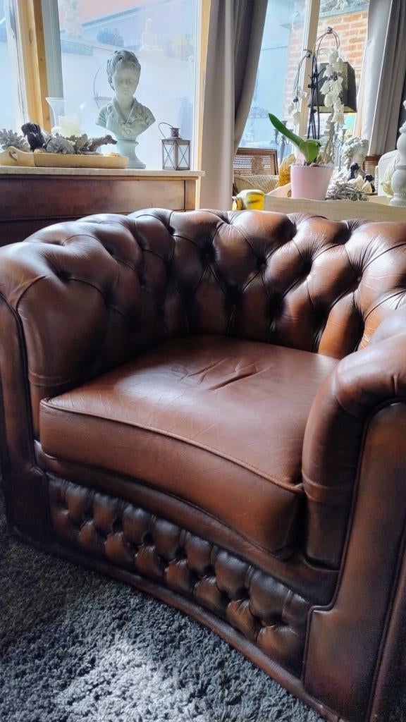 Clubzetel Chesterfield in cognac kleur, Huis en Inrichting, Ophalen