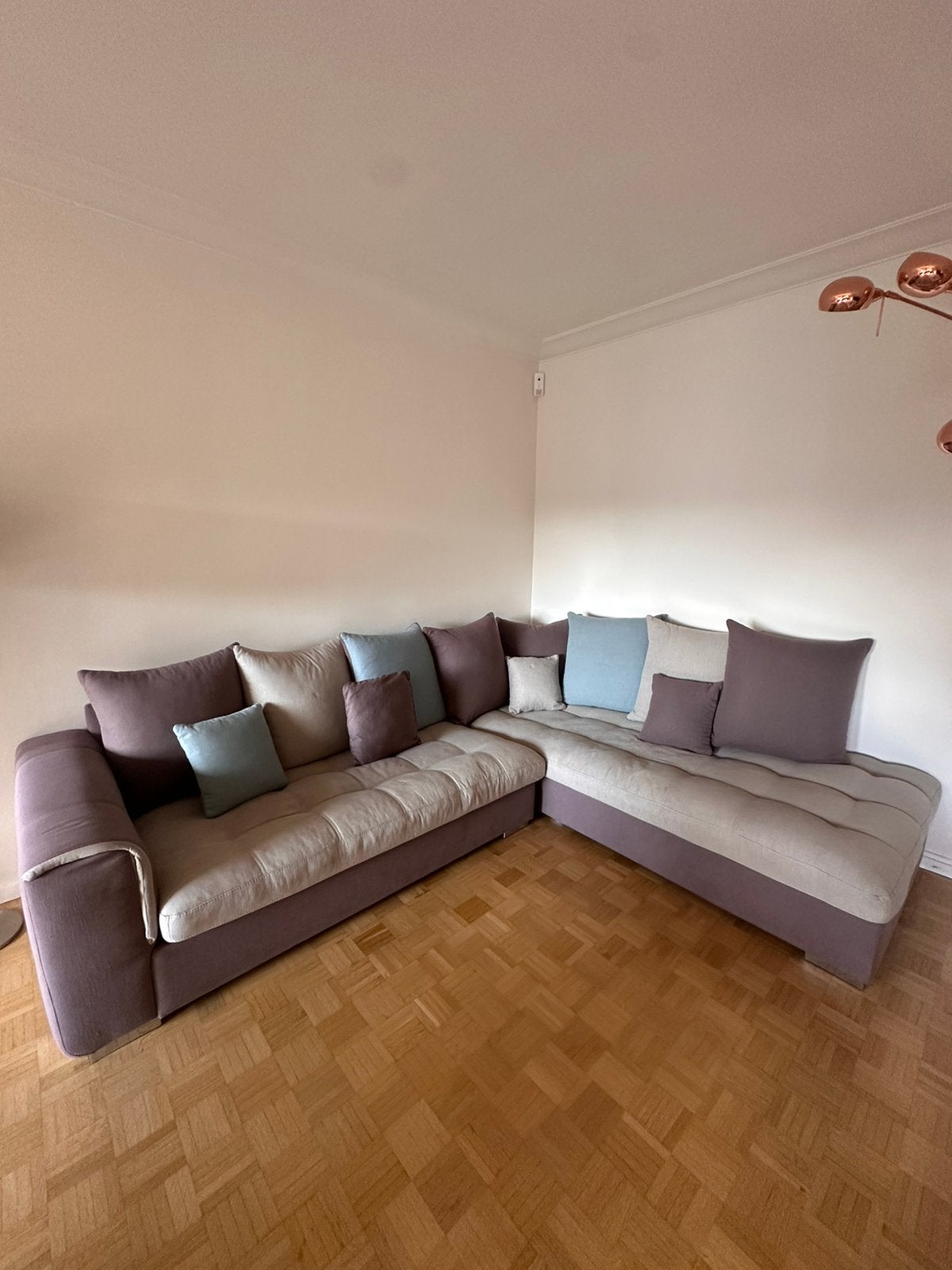 Canapé angle 280 x 230 avec coussins, Enlèvement, Utilisé, Tissus
