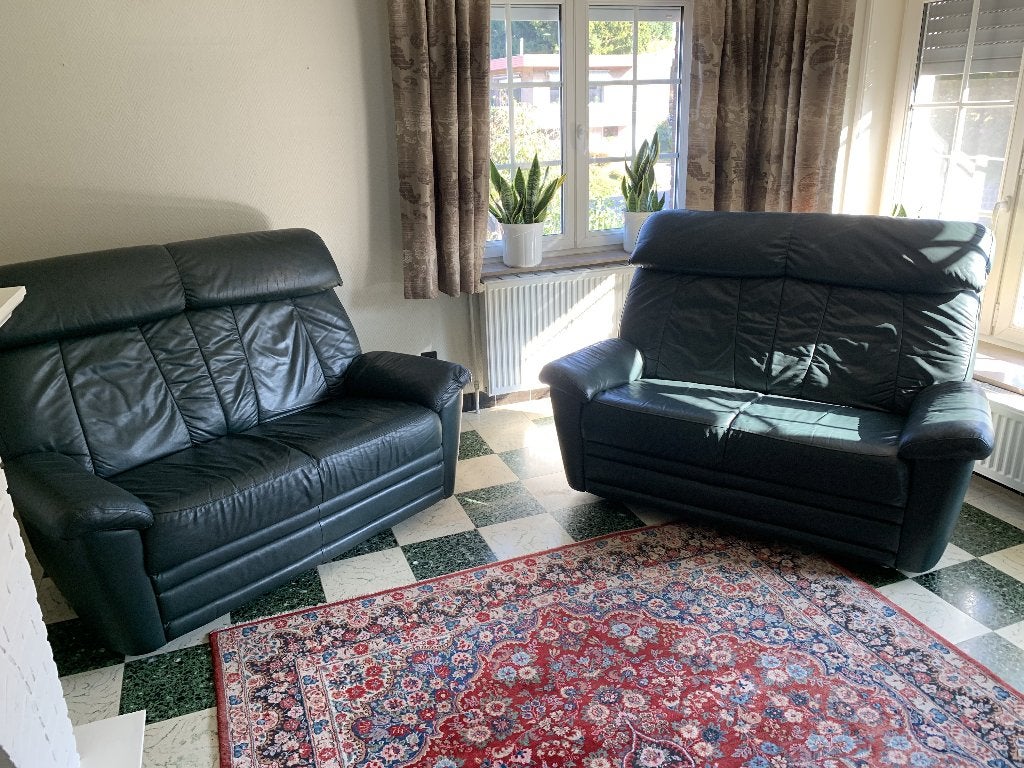 lederen salon donker groen leer 2x 2 zit, Huis en Inrichting, Ophalen, Leer