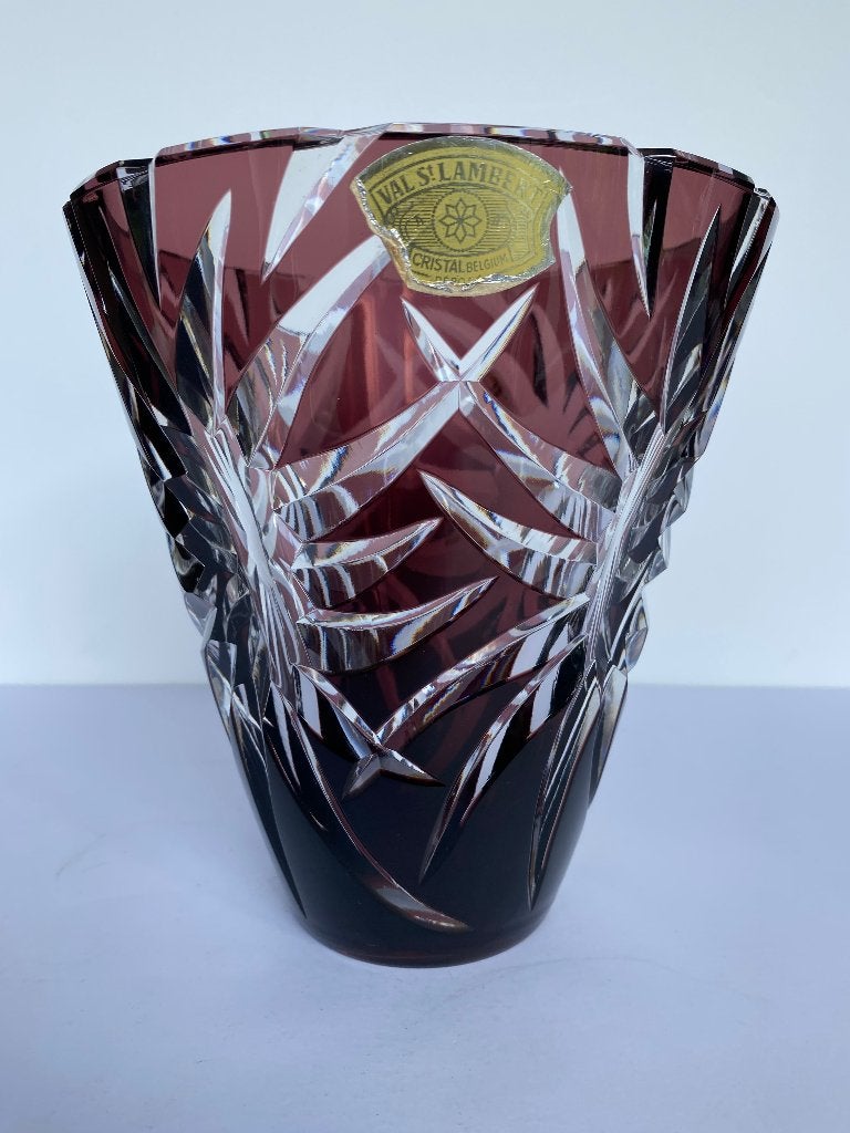 Vase à décor de soleils, Val Saint Lambert, Antiquités & Art, Antiquités | Verre & Cristal, Enlèvement ou Envoi