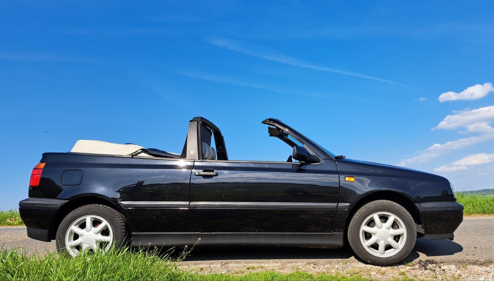 VW Golf Cabrio Oldtimer met Lederen interieur, Voorwielaandrijving, 4 zetels, Cabriolet, Zwart