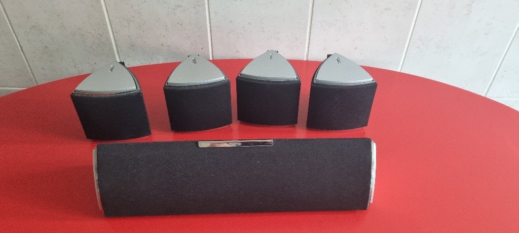 Jamo A402 Center speaker + 4 Satellites + 2 Speaker Stands, Kit d'enceintes, 60 à 120 watts, Comme neuf, Enlèvement