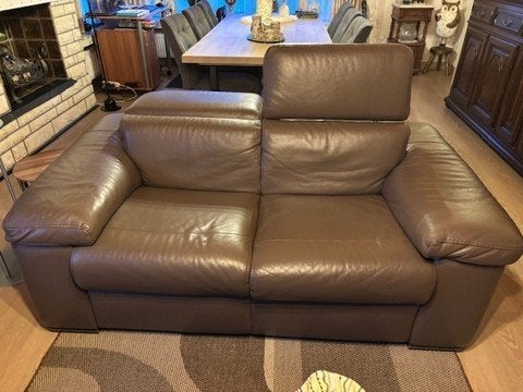 Bruin Lederen 2-zit salon, Maison & Meubles, 100 à 125 cm, Enlèvement, Utilisé, 150 à 200 cm