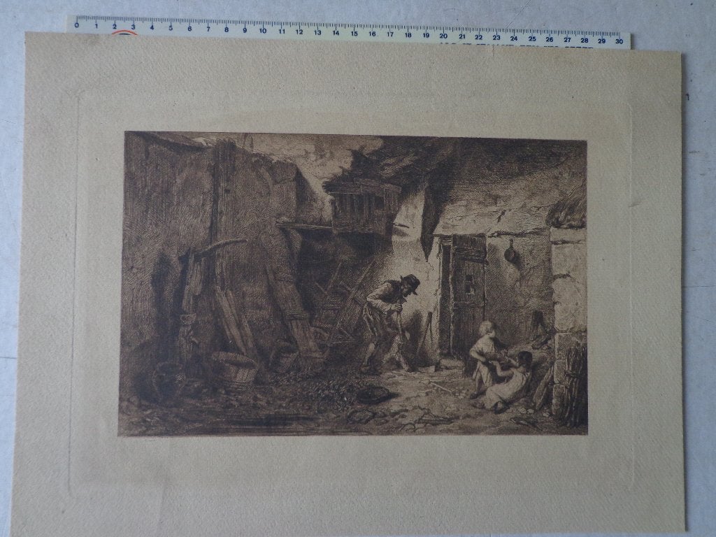ets van Charles-Emile Jacque "Binnenkoer" uit 1845, Enlèvement ou Envoi, Paysage, Eau-forte, Signé
