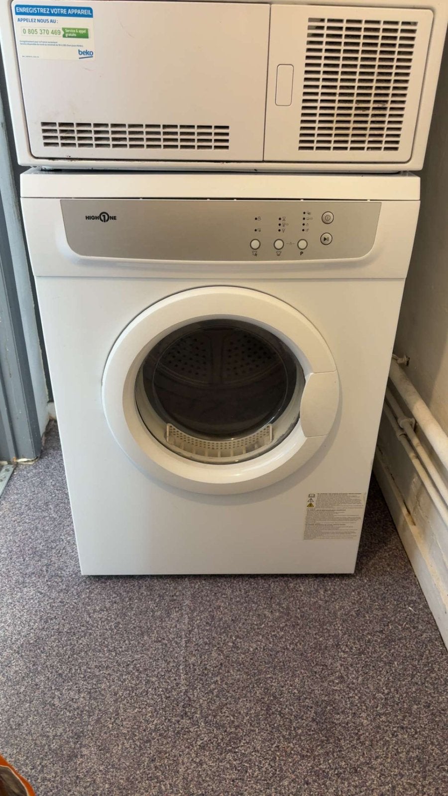 Sèche-linge High One 7 kg à vendre, Electroménager, 6 à 8 kg, Évacuation d'air, Comme neuf, Chargeur frontal
