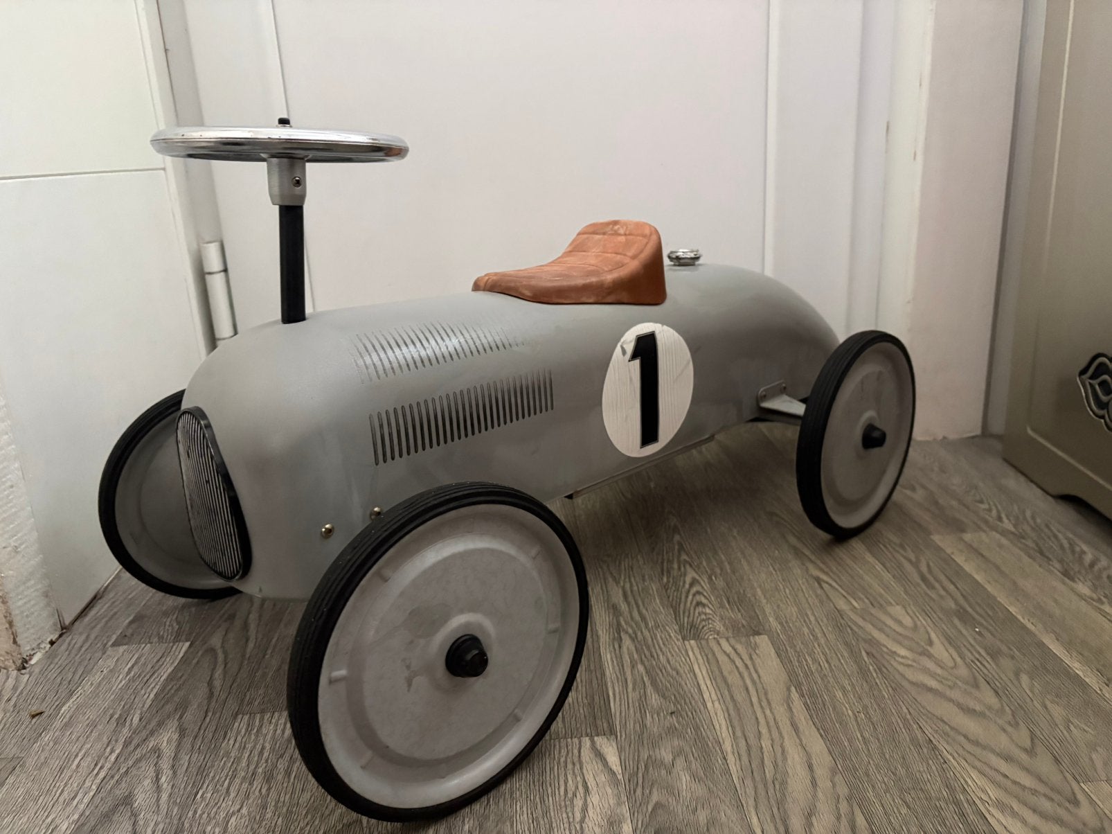 Vintage Metalen Loopauto / Skelter / Racewagen No. 1, Ophalen, Zo goed als nieuw, Loopvoertuig