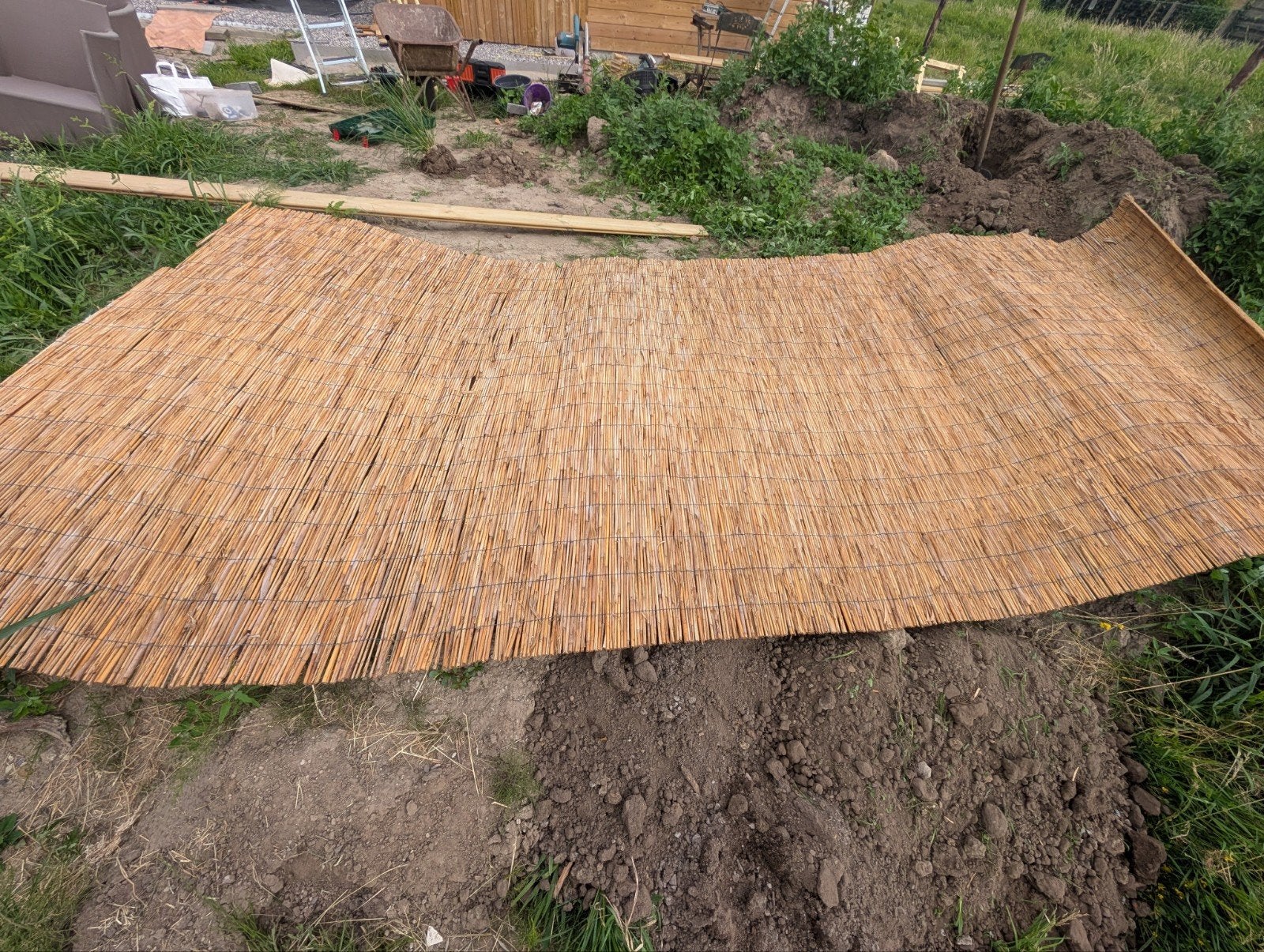 Tuinscherm riet 180cm hoog, 420cm lang, Tuin en Terras, Schaduwdoeken, Ophalen