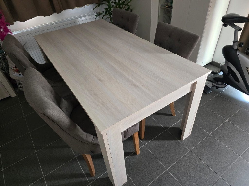 Eettafel in houtlook (170x91x78cm) (+ Stoelen), Ophalen, Gebruikt, 50 tot 100 cm, 150 tot 200 cm