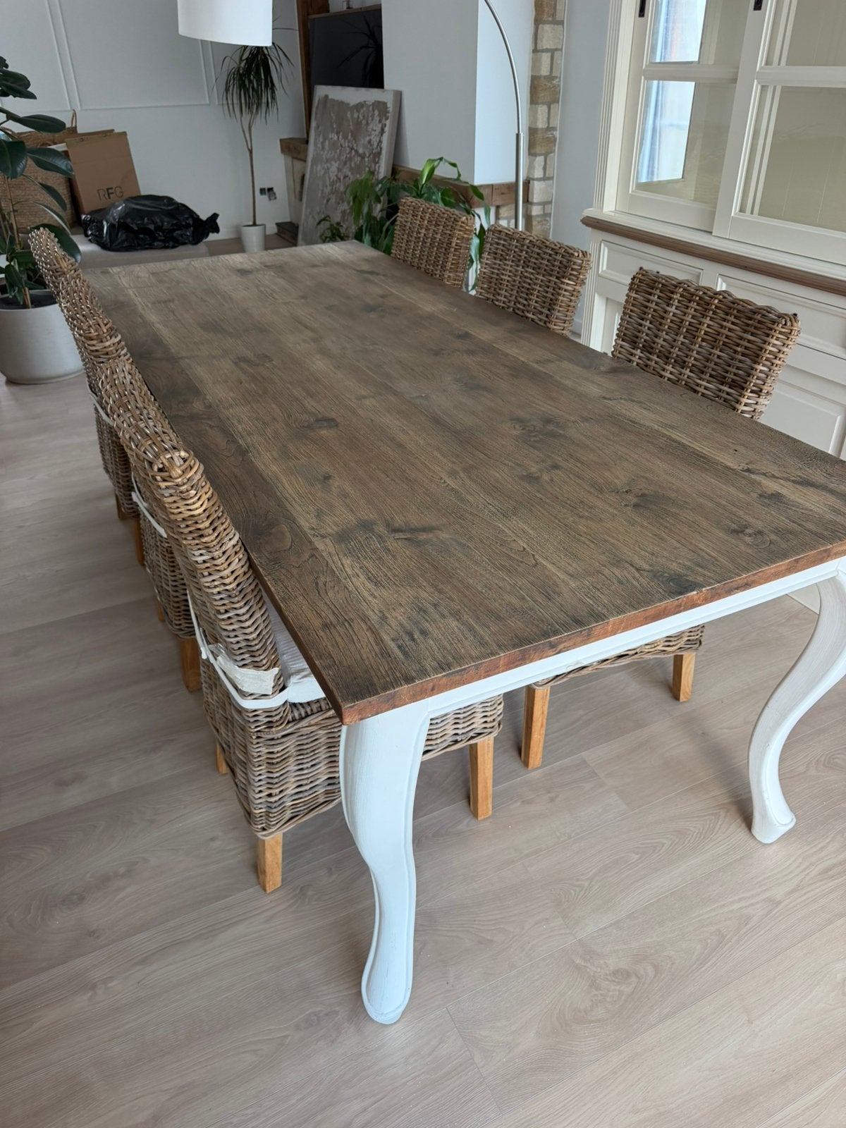 Table à manger avec 8 chaises en chêne et teck, Maison & Meubles, Enlèvement, Comme neuf, Chêne