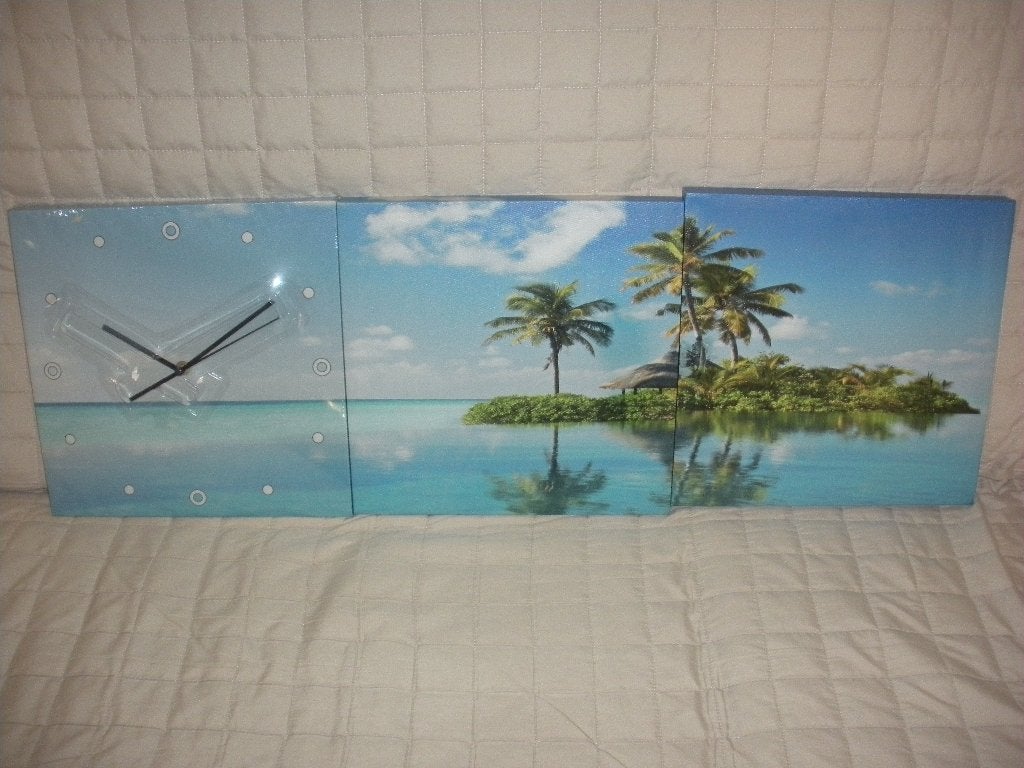 Triptyque neuf sur toile avec horloge., Maison & Meubles, Neuf, Moins de 50 cm, Enlèvement, Peinture