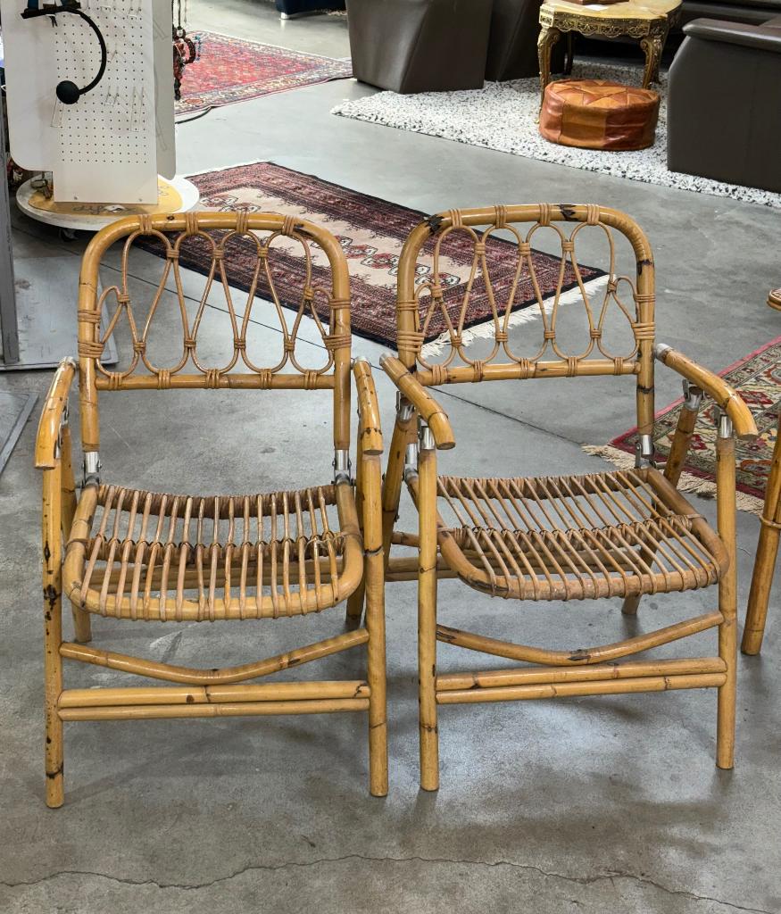 2 Fauteuils pliants vintage en rotin et bambou, Enlèvement ou Envoi, ., ., .