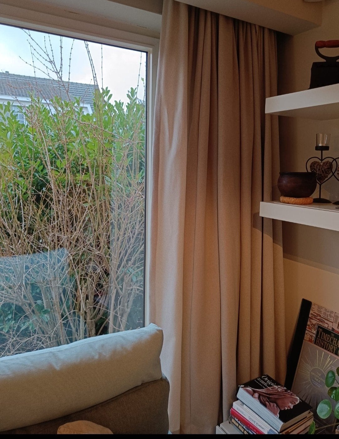 Nouveau rideau beige monobloc 305 cm l x 217 cm h, Kwantum, Double rideau, Beige, 217 cm