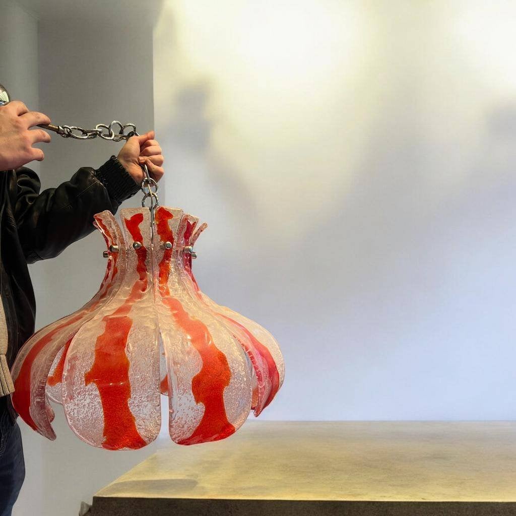 Vintage glazen  flower lamp MURANO voor Mazzega, Antiek en Kunst, Ophalen