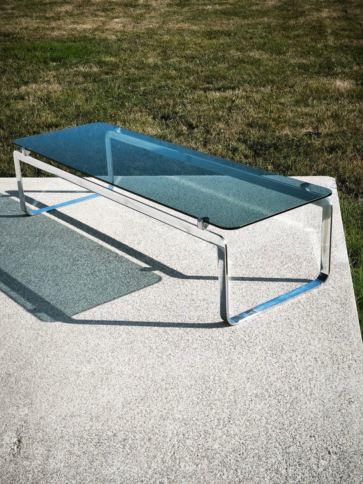 Table basse vintage P42 Bernard Govin pour Saporiti, Italie, Maison & Meubles, Enlèvement, Rectangulaire, Verre