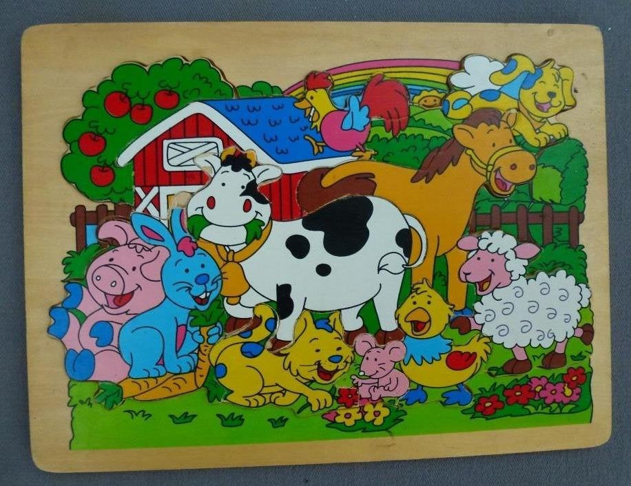 Puzzle en bois de ferme 12 pièces, Enlèvement ou Envoi, Utilisé, 6 mois à 2 ans, 10 à 50 pièces