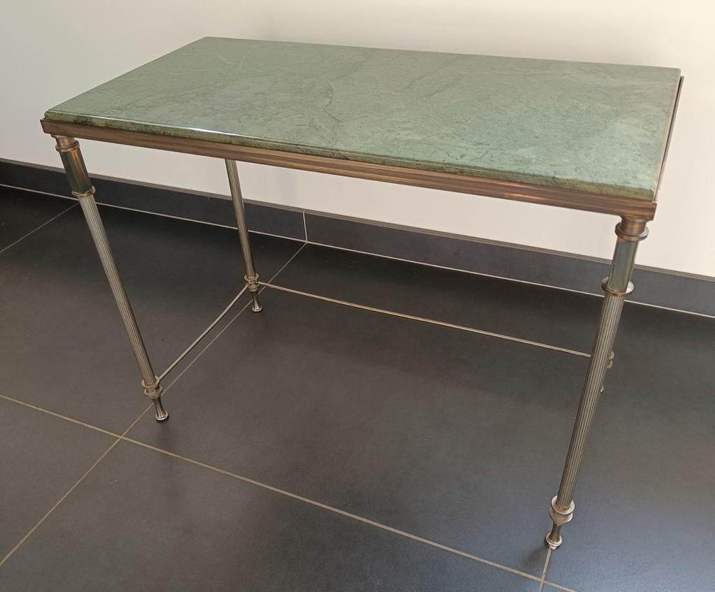 Table vintage avec plateau en marbre et structure en métal., Enlèvement
