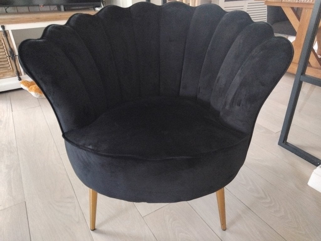 zetel fauteuil schelp zetel zwart fluweel nieuwstaat, Ophalen, Zo goed als nieuw
