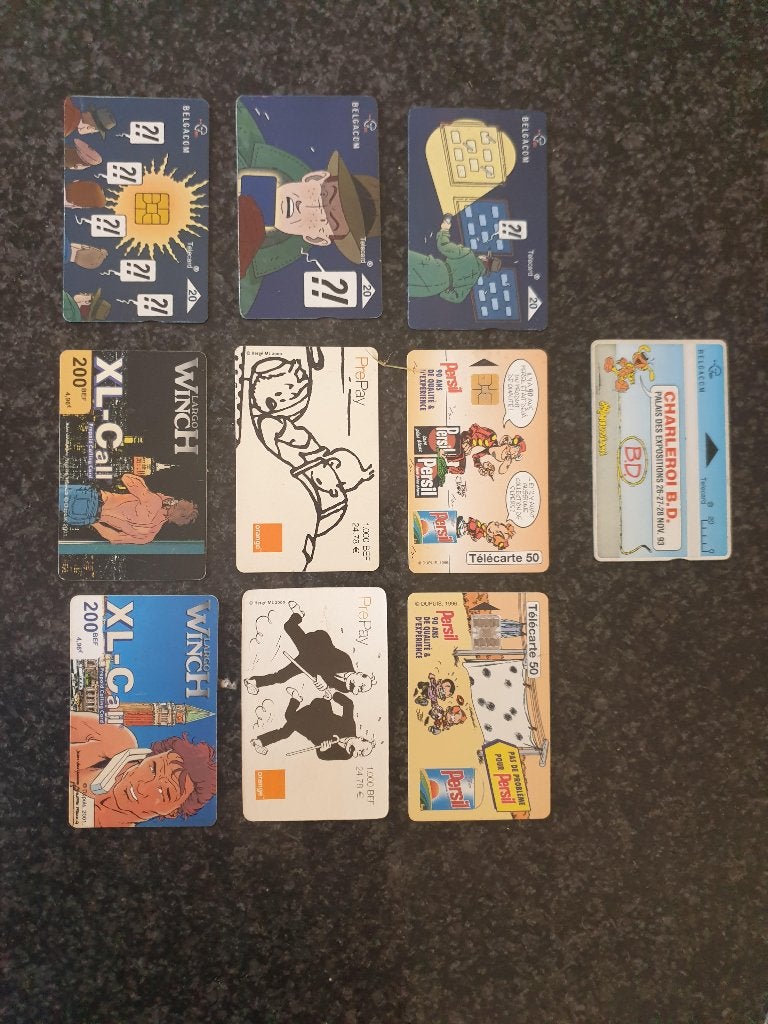 10 télécartes petit Spirou/Tintin/Marsu/Largo/Jacobs., Verzamelen, Stripfiguren, Nieuw, Plaatje, Poster of Sticker, Overige figuren