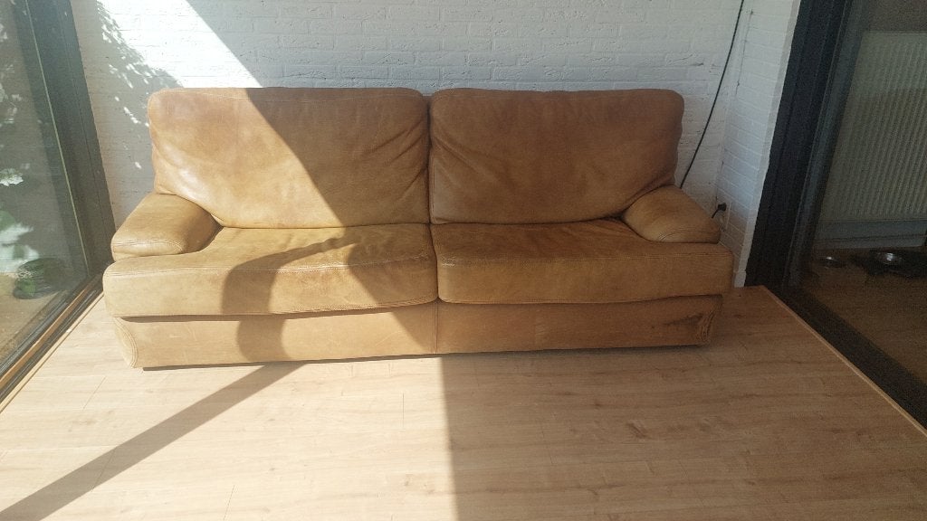 Bruine lederen zetel, Ophalen, Gebruikt